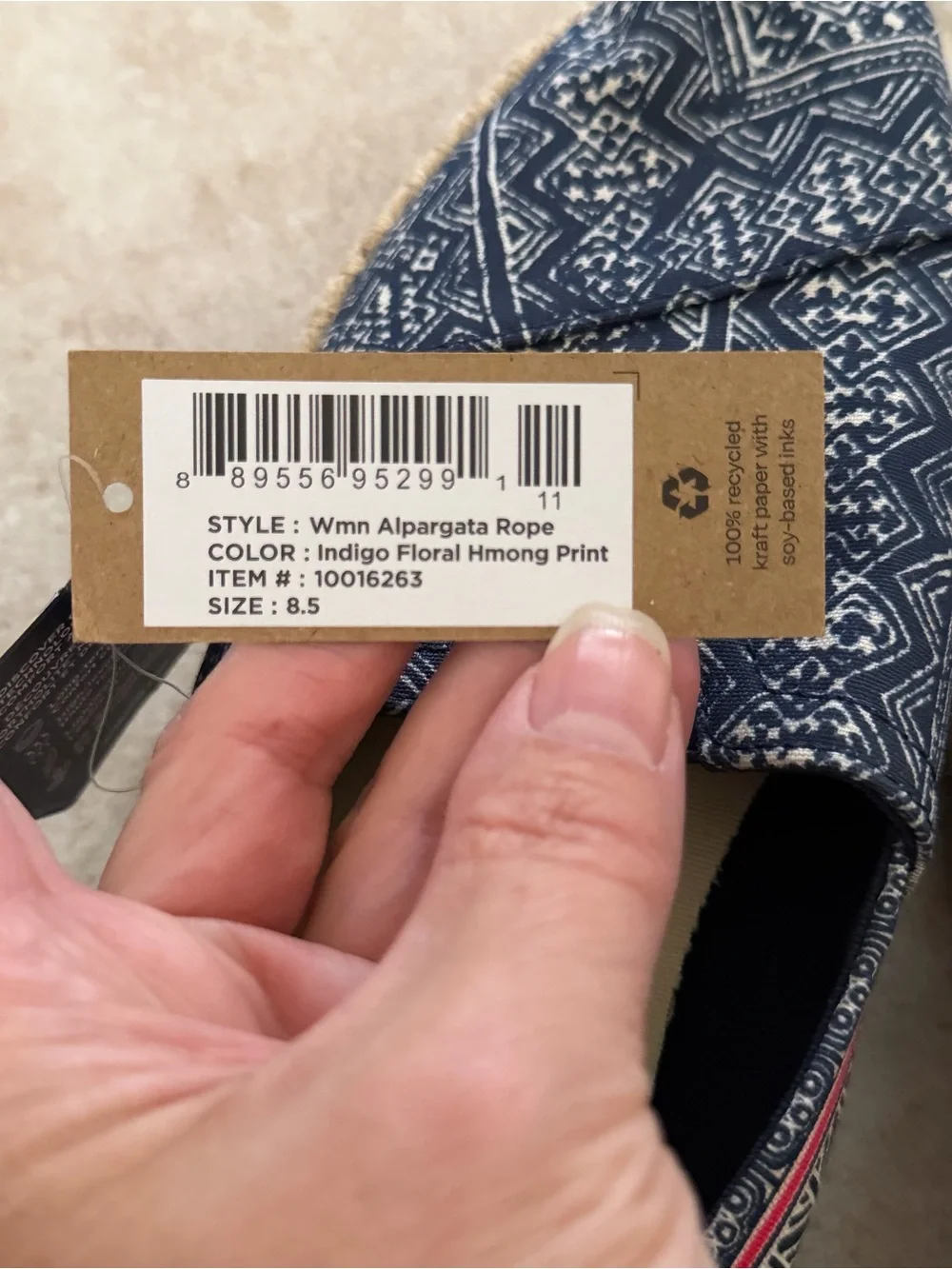 TOMS Navy Printed Canvas Alpargata Slip-Ons with Pink Accent